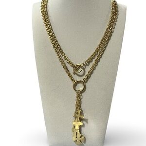 Gold Tone Multi-Cross Toggle Necklace